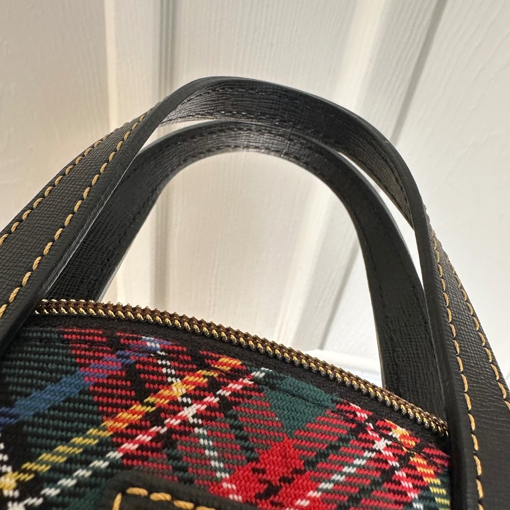 Dooney & Bourke Tartan Plaid Dome Satchel Crossbody Black Red Multi Gold Chain - Picture 12 of 16